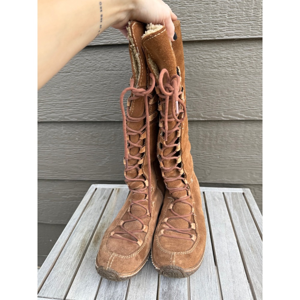 Timberland Brown Suede Leather Lace Up Tall Boots Size 8